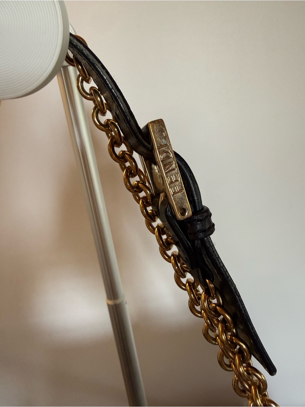 Rare Vintage Fendi Black Leather FF Flap Bag Gold Chain Shoulder Strap - Picture 6 of 17